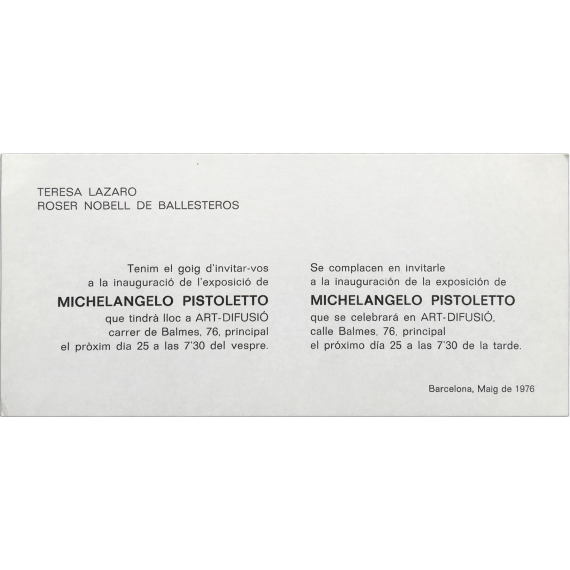 Michelangelo Pistoletto. Art-Difusió, Barcelona, Maig de 1976